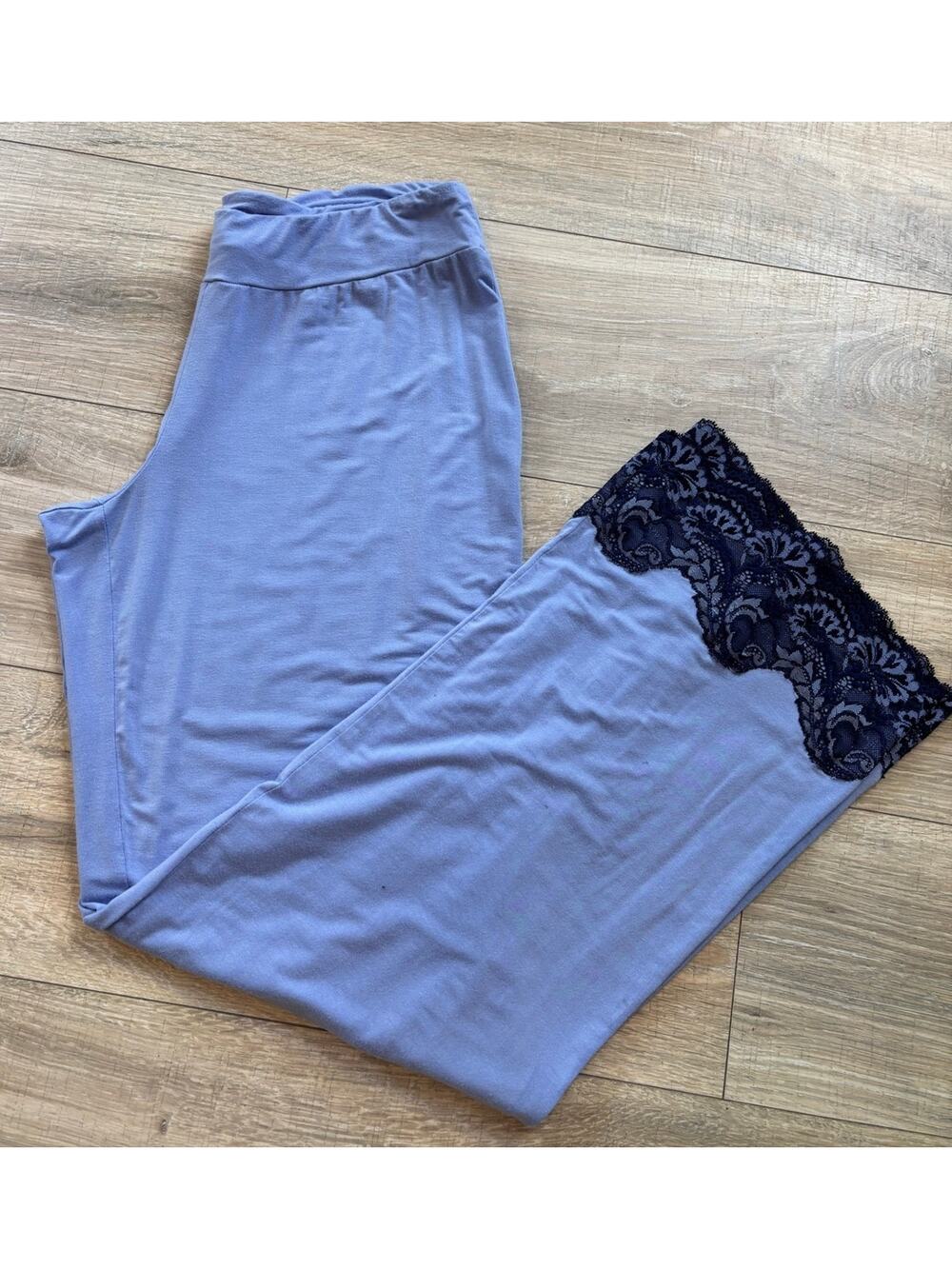 Soma Medium Long Tall Periwinkle Pajama Pants Lace Trim Purple Blue
